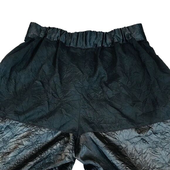 Ms MIN Pleated Palazzo Pants Size 4 Black Crinkled Cropped Wide Contrasting - Picture 6 of 15